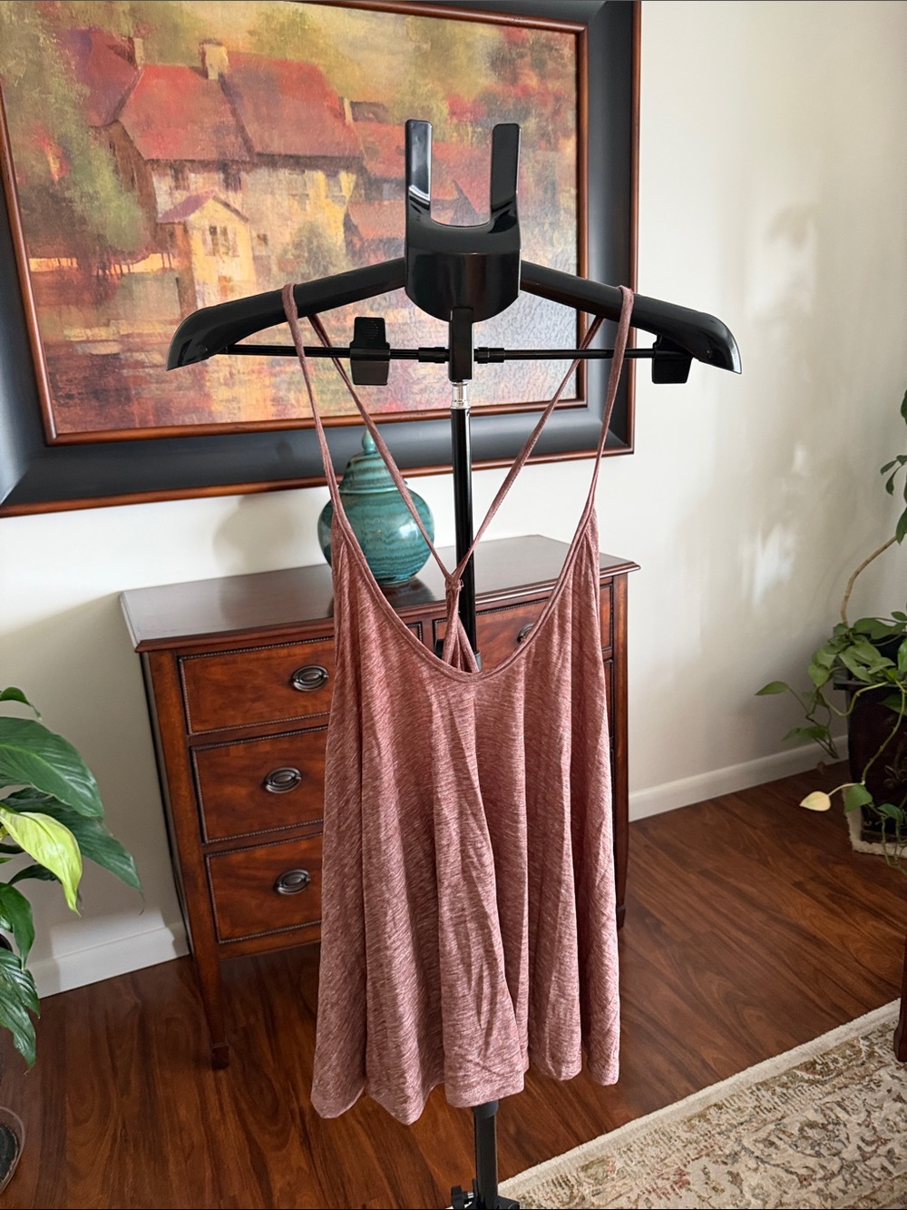 Free People Crisscross Spaghetti Strap Mini Dress in Dusty Rose
